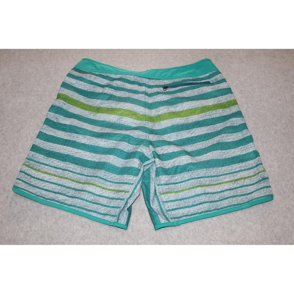 The North Face Board Shorts Mens 32 Green Striped Swim Trunks 7